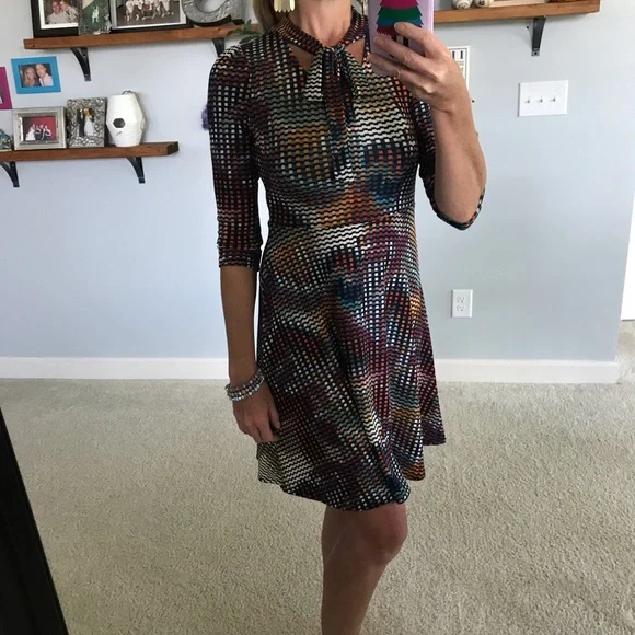 Multi Color Neck Tie Dress - Picture 1 of 7